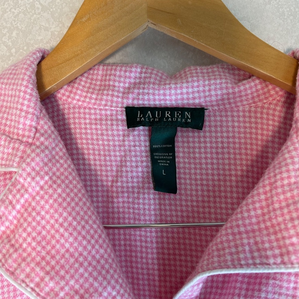 vintage lauren ralph lauren flannel pink white gingham check button up pajamas L - Picture 3 of 8